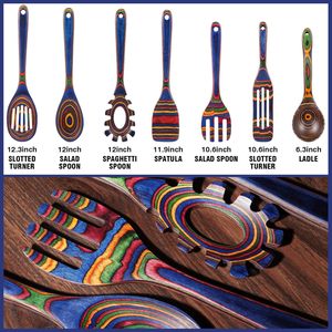 Juego de Utensilios de Cocina de Madera de Pakka Ecológicos, Espátulas, Cucharas, Cucharones, Espátula para Servir, Diseño Moderno, Mango Largo - Product Image 5