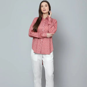 Camisa de Algodón para Mujer, Estampado Floral, Manga Larga, Bordado y Botones, Estilo Informal, Transpirable, Tejido de Punto - Product Image 1