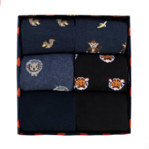 Calzini da uomo in cotone ed elastan, stile quotidiano, con fantasie animali, 6 paia in confezione regalo, taglia unica, invernali, con logo sul fondo. - Product Image 1