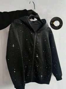 Custom Logo <b>Black</b> Rhinestone <b>Zip</b> <b>hoodies</b> Unisex Fleece Crystal Embellished Streetwear Jacket Glitter Hooded Outerwear for <b>Men</b> - Product Image 6