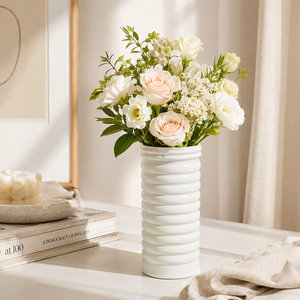 Jarrón <span class=keywords><strong>de</strong></span> <span class=keywords><strong>Vidrio</strong></span> Acanalado Blanco, Jarrón Cilíndrico para Flores, Centro <span class=keywords><strong>de</strong></span> Mesa para Bodas, Decoración del Hogar, Color Personalizado, Embalaje para Regalo - Product Image 6