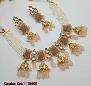 ENSEMBLE DE BIJOUX INDIENS TRADITIONNELS ET À LA MODE EN CUIVRE ENSEMBLE DE BIJOUX DE MARIAGE POUR FEMMES BOUCLES D'OREILLES ET COLLIER - Product Image 2