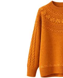 Suéter de Punto Jacquard Color Naranja Mostaza Personalizado, Textura Floral, Cuello Redondo, Manga Larga, Jersey de Invierno para Mujer, Venta al Por Mayor Personalizada - Product Image 2