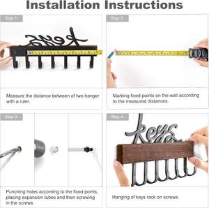 Porte-clés pour décoration murale 7 crochets crochets muraux rustiques porte-clés en bois décor à la maison pour entrée, couloir - Product Image 6