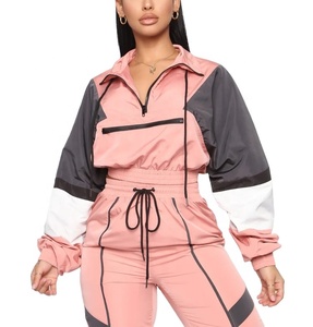 Conjunto Deportivo Cortavientos al por Mayor Más Vendido, Conjunto de 2 Piezas Personalizado para Mujer, Conjuntos Cortavientos de Color en Contraste, Fabricante - Product Image 6