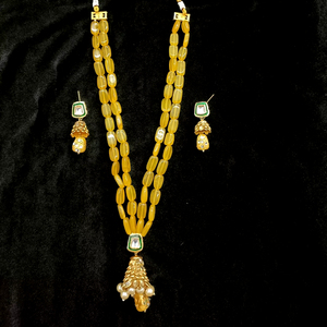 Conjunto Mala de collar de perlas largas chapadas en oro de fabricante indio para niñas y mujeres cadenas con cuentas estilo religioso para fiestas - Product Image 1