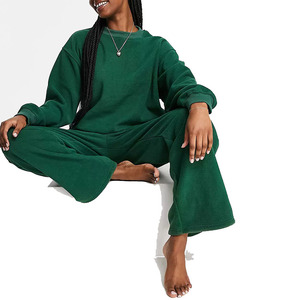 Sudadera de 2 piezas con hombros caídos y pantalones acampanados para mujer, ropa deportiva a prueba de viento, chándales de gran tamaño para mujer - Product Image 4
