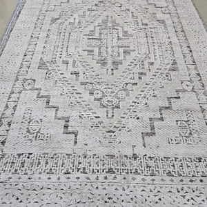 Tapis traditionnels en laine classiques faits à la main de haute qualité en 4x6 5x8 6x9 8x10 tailles gris blanc tapis tricoté à la main - Product Image 1