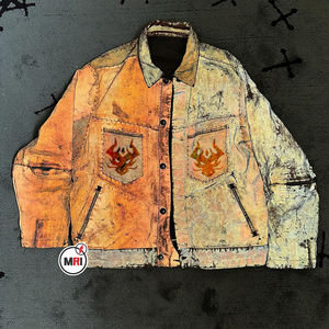 Customized Rusted Design High Quality Fashion Trendy Man Oversized <b>Acid</b> <b>Washed</b> Vintage Stylish and Fashioned <b>Denim</b> Jeans <b>Jackets</b> - Product Image 1