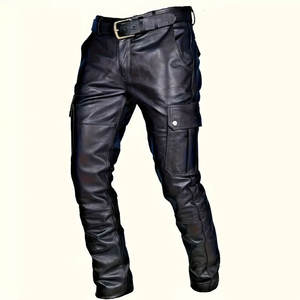 Fashion <b>Leather</b> <b>Pant</b> For <b>Men</b> Stylish Slim Fit Motorcycle Biker <b>Pants</b> Comfortable Casual Wear Outfit - Product Image 2