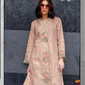 Pura Organza Bordado y Seda Pura con Dupatta Vestido Material Traje para Mujer - Product Image 2