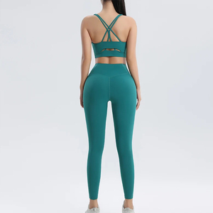 Sans couture deux pièces ensemble d'entraînement femmes taille haute Leggings Sport soutien-gorge tenue Stretch Fitness vêtements de sport vêtements de sport costume assorti - Product Image 4