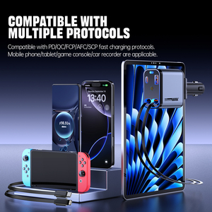 Cargador de estación de teléfono de coche de carga rápida 4 en 1 cargador de coche retráctil con luz de estrella Ambiental <span class=keywords><strong>2</strong></span> Cables tipo C PD adaptador rápido - Product Image 5