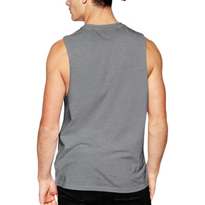 Wholesale Men's Gray Sleeveless O-Neck Tank <b>Top</b> Regular Fit Casual Solid Color Cotton Jersey Breathable Workout Shirt - Product Image 2