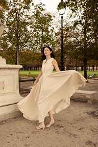 Robe mi-longue vintage classique à manches longues taille haute imprimée couleur avec col rabattu fête de plage occidentale portant une belle tenue - Product Image 5