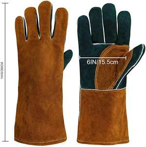 Guantes DE TRABAJO resistentes al desgarro de 7 oz 16 PULGADAS de cuero de vaca de doble seguridad de diseño personalizado para protección de soldadura de construcción industrial - Product Image 5