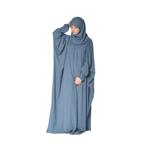 ผ้าวูลสีฟ้าพีชสำหรับ jilbab พร้อมผ้าพันคอหัวแบบรวมขนาดพิเศษเสื้อผ้ามุสลิมแบบดั้งเดิมแฟชั่นตะวันออกกลาง