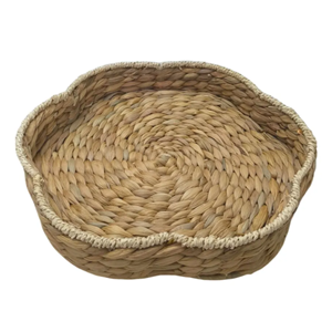 ถาดดอกไม้ทำจากผักตบชวา ขายส่งจากเวียดนาม ถาดเสิร์ฟลายดอกไม้ทำมือ ตะกร้าผลไม้สไตล์โบโฮ ของตกแต่งบ้าน งานฝีมือ - Product Image 3