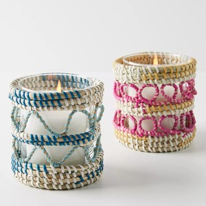 Custom Color Seagrass Glass <b>Tumblers</b> for Candles Woven <b>Straw</b> Decorative Candle <b>Tumbler</b> Jars - Product Image 1