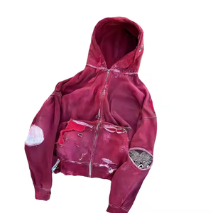 Ensemble de sweat-shirts personnalisés en coton épais coupe classique, effet délavé, avec fermeture éclair, strass et impression DTG - Product Image 5