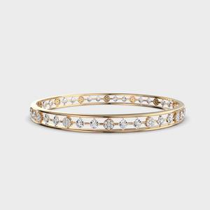 Bracelet ouvert en or rose/blanc/jaune 14 carats avec diamants et motif rond alterné, OEM - Product Image 3