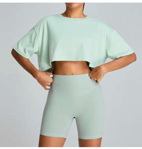 Wholesale Summer Cotton Short Sleeve T Shirt Round Neck <b>Crop</b> <b>Top</b> Tshirt for Women Casual Knitted Plain Dyed Casual Pullover - Product Image 6