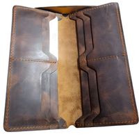 Dompet Panjang Kulit Premium Abu-abu Distressed untuk Pria, Dompet Lipat Tipis dari Kulit Sapi Asli, Tempat Kartu, Organizer Perjalanan Buatan Tangan, Clutch