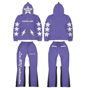 Conjunto Deportivo de Sudadera con Capucha y Pantalones Deportivos con Cierre Completo para Invierno, de Alta Calidad, con Pedrería, Dos Piezas, 100% Algodón, Ligero, para Hombre - Product Image 6