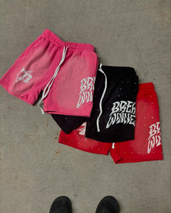 Streetwear Épais Cordon Vintage Applique Sweat Short Cut Edge Acid Wash Patch Broderie Shorts pour Hommes - Product Image 1