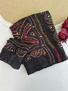Sari de novia indio moderno de Bollywood, de tela crepé de muselina pura con trabajo de espejo, para verano e invierno, a la moda, para mujer, para fiestas festivas - Product Image 2