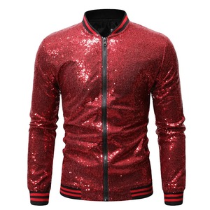 Chaqueta de bombardero brillante de lentejuelas brillantes para hombre, chaquetas y abrigos para hombre con cremallera a rayas con purpurina dorada, ropa para espectáculo de baile de fiesta - Product Image 1