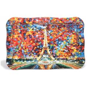 Plateau de service en bois élégant 238x358mm Plateau de service rectangulaire en nacre avec bord ondulé Design Rain Paris - Product Image 1