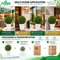 Boule de topiaire artificielle de 70 cm en pot, plante artificielle, jardinière carrée blanche en PE, résistante aux UV, pour intérieur et extérieur