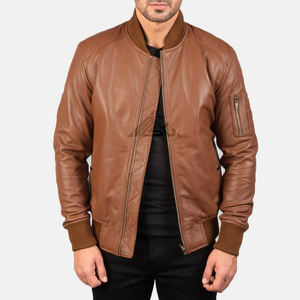 เสื้อแจ็กเก็ตหนังของผู้ชายเสื้อซับในคอปกด้านหน้าแนวสตรีทผลิตตามสั่ง - Product Image 1