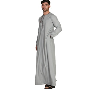 2023 marroquí Thobes hombres Thobes alta calidad Dubai musulmán Jubbah Kaftan islámico diseño de lucha ropa islámica gris teñido - Product Image 3