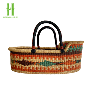 Logo personnalisable jonc de mer naturel tissé Portable bébé voiture panier tissu Moïse armoire pour salle de bain stockage vêtements utilisation - Product Image 4