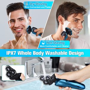 Afeitadora Facial Eléctrica Rotativa 5 en 1 para Hombre, IPX7 Impermeable, Cuchillas Dobles/Triple, Uso en Seco/Húmedo, para Cara y Cuerpo, Repuesto Lavable - Product Image 5