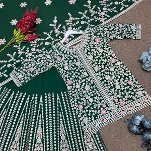 Designer indien porter de qualité supérieure Faux Georgette lourd brodé et pierre travail à la main haut et Garara avec Dupatta - Product Image 1