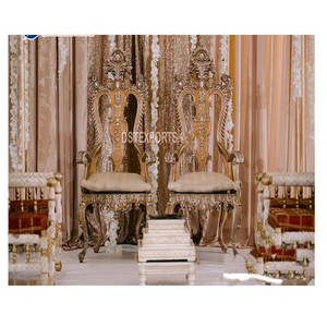 ชุดเก้าอี้งานแต่งงานอินเดียสีเงินบอลลีวูดสำหรับเจ้าสาวและเจ้าบ่าวเก้าอี้จัดงานแต่งงานของราชวงศ์เก้าอี้ราชินี - Product Image 4