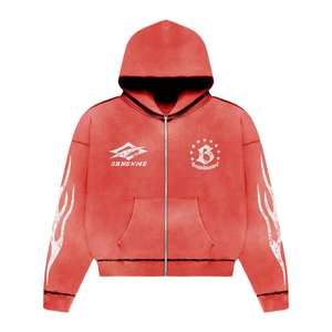 Ensembles de pantalons de survêtement à capuche surdimensionnés et personnalisés avec conception de flamme Survêtements sérigraphiés à fermeture éclair pour l'hiver Vêtements personnalisés du fabricant - Product Image 2