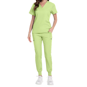 Ensemble de gommages tissés pour femmes haut de poche à col en V et pantalon de survêtement à cordon extensible uniforme d'allaitement - Product Image 6