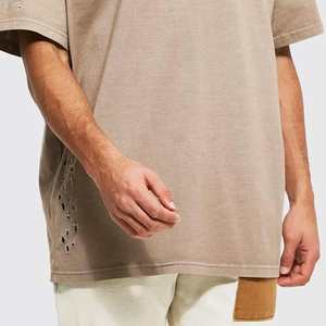 Camiseta Personalizada para Hombre, Lavada al Ácido, 100% Algodón Grueso, Talla Grande, Transpirable, Cuello Redondo, Estampado Largo, Manga Corta - Product Image 5