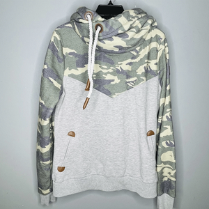 <b>Women's</b> Grey Green Camo Pullover <b>Hoodie</b> Kangaroo Pocket Breathable Cotton Fleece Streetwear <b>Cowl</b> <b>Neck</b> Hooded Sweatshirt Top - Product Image 2