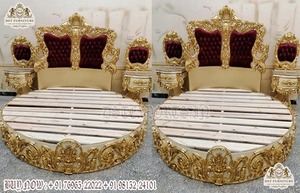 Luxury <b>Wooden</b> Carving Boat Bed for Villa Golden Antique Royal Look Round Bed <b>Victorian</b> Boat Style Queen Size Bed Design Exporter - Product Image 5