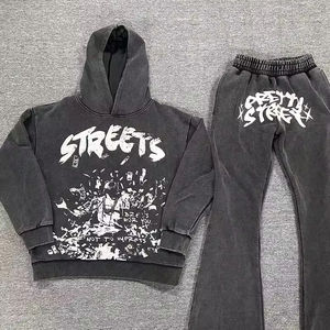 Vente en gros Respirant Personnalisé Hommes Casual Oversize Hoodies And Sweatpants Joggers Set Contrast Stitch Plain Cotton Tracksuit - Product Image 1