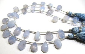 Cuentas de Piedra Natural de Calcedonia Azul de Alta Calidad, Forma de Pera Facetada de 8 Pulgadas, 8x12mm 10x13mm, 2 Hilos, 3-7 Días - Product Image 3
