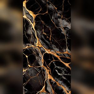 Carrelage mural et de sol en céramique émaillée haute brillance, effet Kintsugi noir et or, antidérapant, durable pour cuisines - Product Image 1