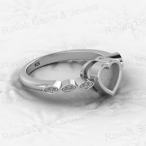 Genuine High Quality 925 Sterling Silver 6mm Heart Shape Halo Engagement Prong Setting Semi Mount Resin Ashes Breastmilk Jewelry - Product Image 6