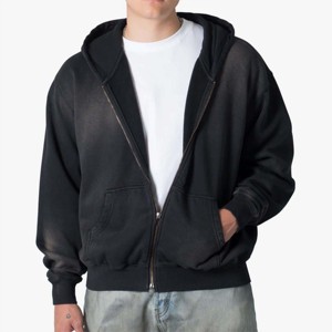 Sudaderas con capucha de doble cremallera de lana de 500GSM al por mayor cuello con capucha de gran tamaño OEM sin cordón logotipo personalizado peso pesado bordado - Product Image 1