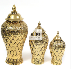 Venta caliente moderna cocina de gran tamaño oro lujo jengibre y flores tarros multiusos oro Maline mesas de lujo tarros de jengibre - Product Image 5